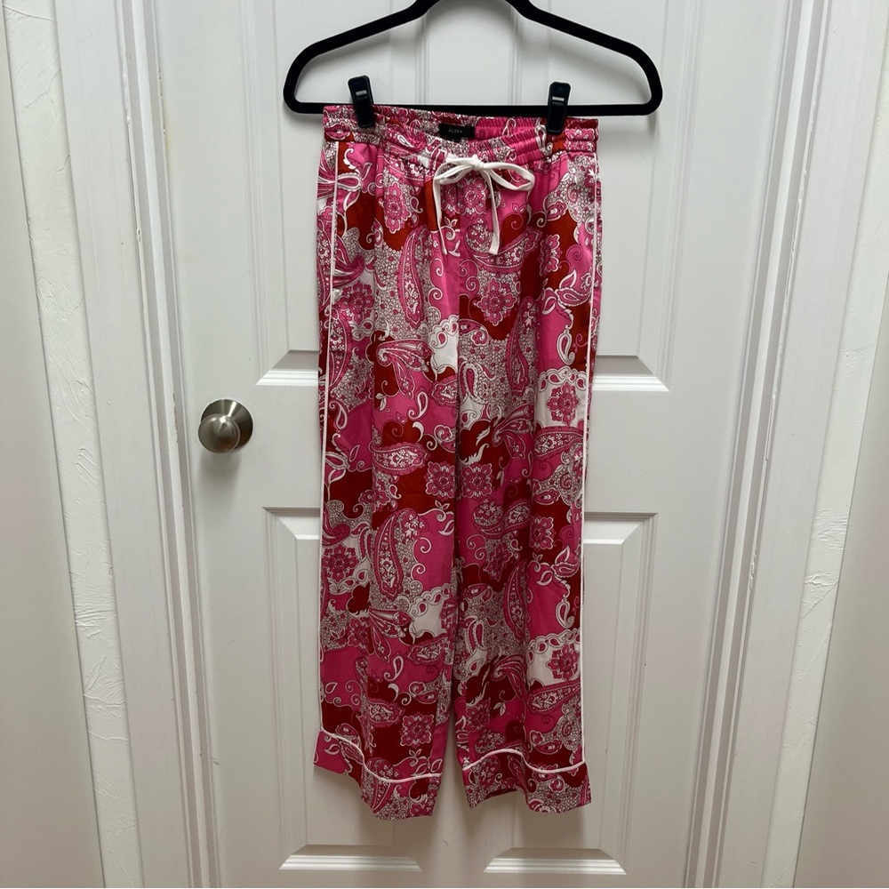 J Crew Pink Paisley Relaxed Elastic Waistband Pull On Pant - Size 4